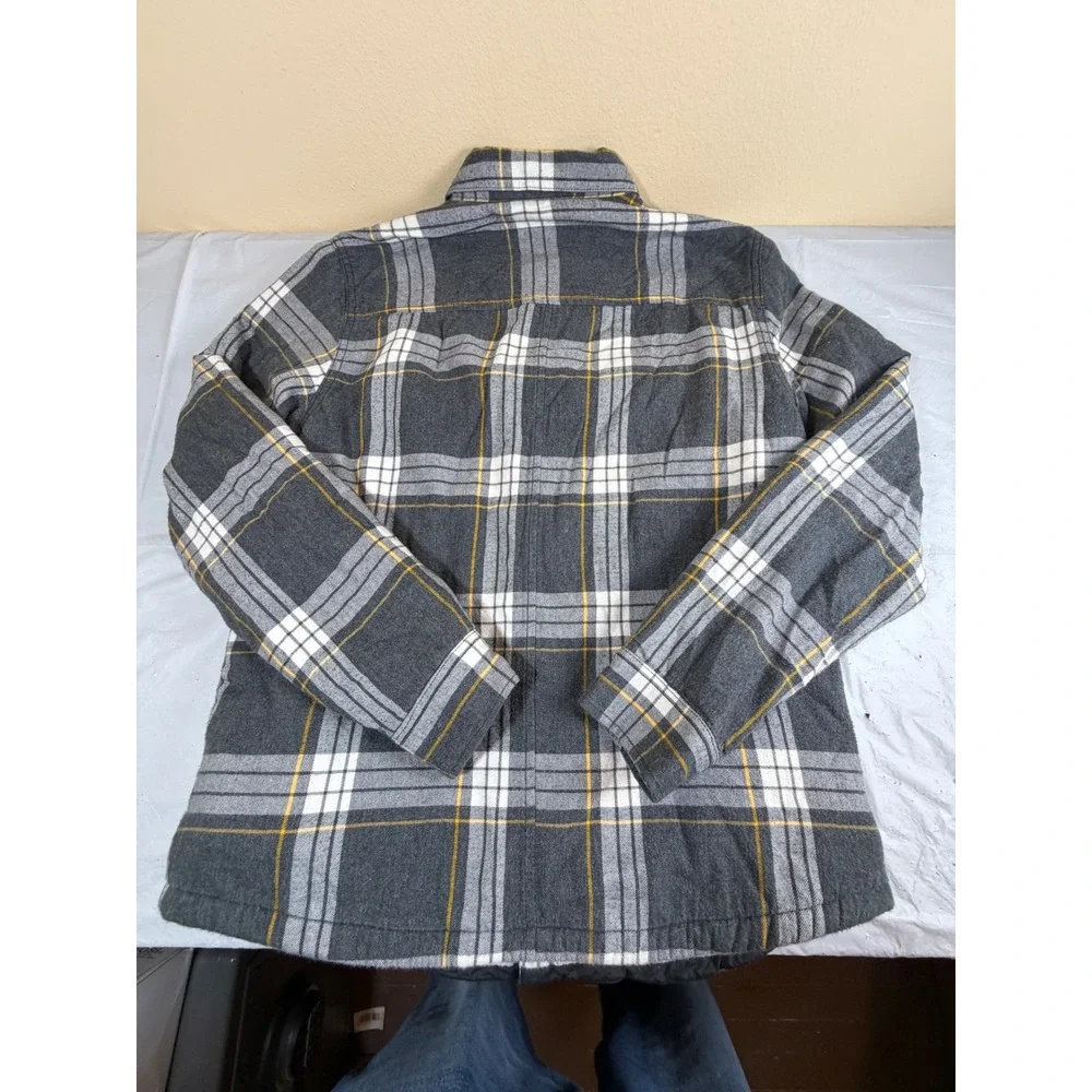 The North Face Mens Sherpa Lined Flannel Shirt Jacket Gray Plaid Size M Medium